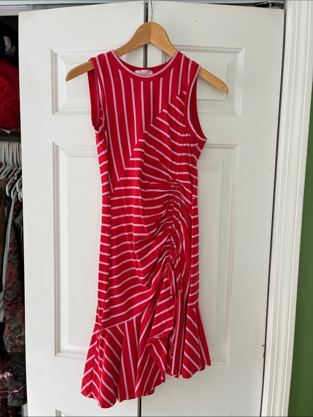 Parker Striped Ruched Asymmetrical Dress